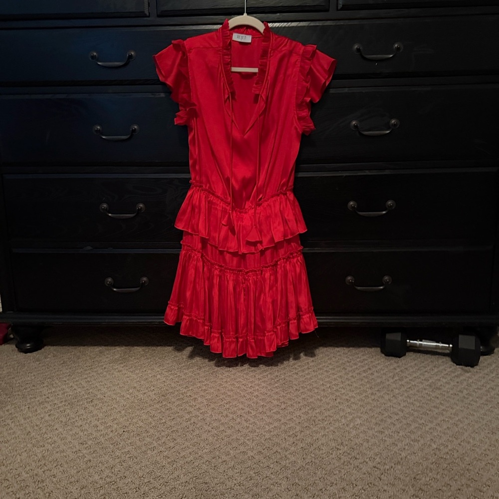 Red Ruffle V-Neck Mini Dress - Picture 5 of 5